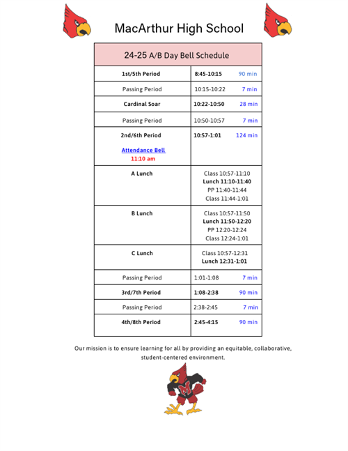 MacArthur HS Bell Schedule